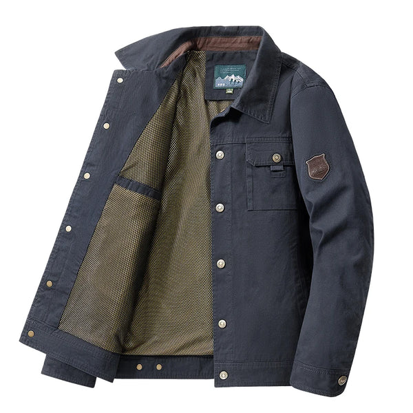 Men's Cargo Bomber Jacket - Stylish and Warm Windproof Baseball Jacket for Casual Spring and Autumn Wear, Featuring Slim Fit Turn-down Collar and Zipper Closure