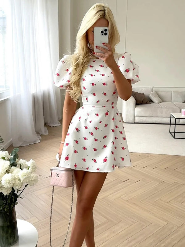 Floral Printed Dresses For Women Fashion Sexy Streetwear Mini