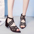 Rhinestone Faux Leather Hollow Out Thick Heel Sandals