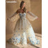 Amanda Princess Flower Lace A-Line Wedding Dress Puffy Sleeve Side Split Bridal Gown
