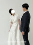 A-Line Elegant Wedding Dress With Lace-Up Back Short Sleeves Silk Satin Modern Gown