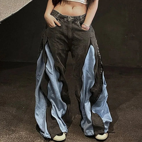 Baggy Cargo Jeans For Women With Distinctive Stitching And Washed Denim Look For Streetwear And Hip Hop Style