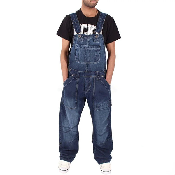 Denim Overalls For Men With Pockets And Suspender Straps Loose Fit Men Jeans