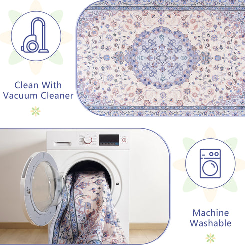 Machine Washable Vintage Area Rugs for Living Room with Non-Slip Rubber Backing