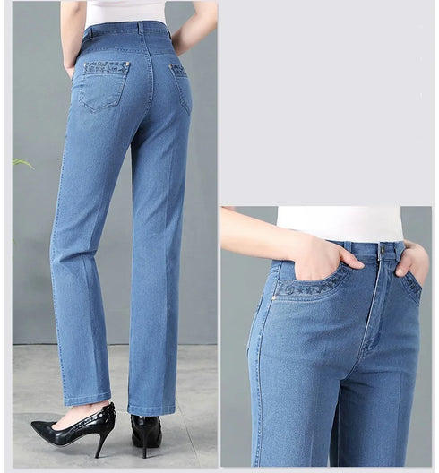 Casual Oversized 38 Mother Jeans with Embroidered Pockets - High-Waisted Loose Straight Leg Denim Trousers for Effortless Fall Outfits and Stylish Jeans Outfit Inspo