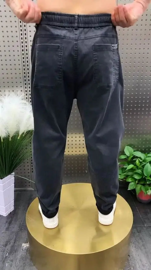 Luxury Baggy Denim Jeans for Men - Washed Streetwear Harem Trousers with Six Pockets, Elastic Waist, Perfect for Spring and Autumn, Casual Medium Wash Jeans Outfit