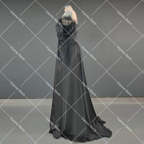 Customized Illusion Tulle Off Shoulder Lace Wedding Gowns A Line Long Sleeves Ruched Satin Bridal Dress