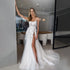 Customized V-Neck A-Line Wedding Dresses With Side Split Lace Appliques Beach Bride Gown
