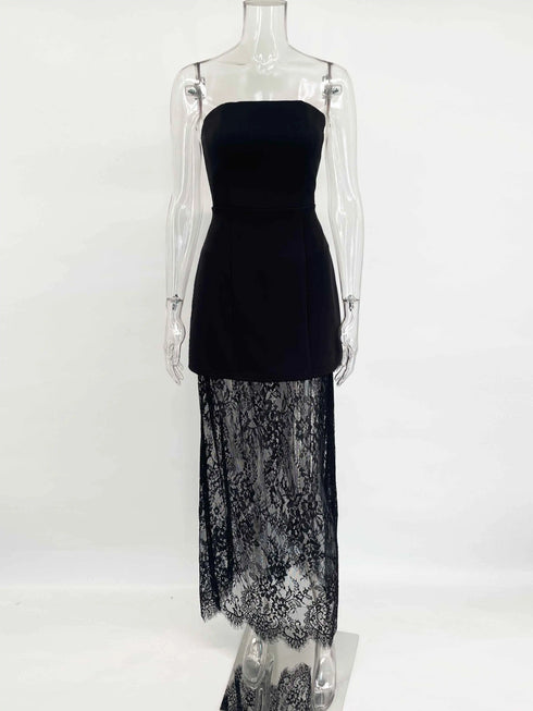 Lace Long Skirt Set with Sexy Sheath Vest Top for Evening Parties