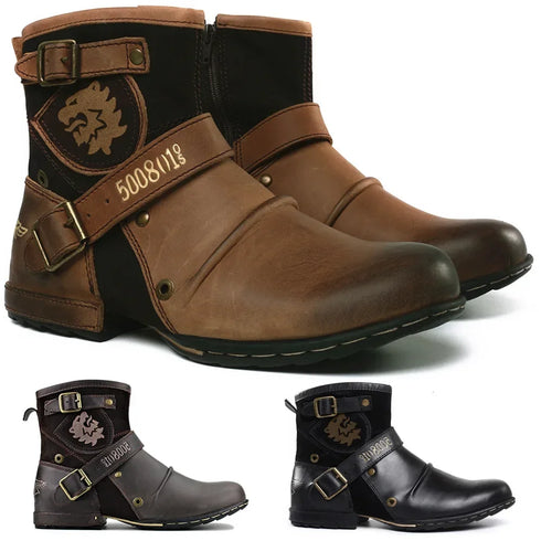 Luxury Handmade Ankle Boots with Metal Buckle and Zipper for Motorcycle and Outdoor Use - Plus Sizes Available