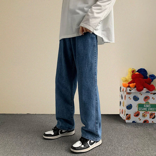 Korean Fashion Men Wide Leg Jeans Streetwear Baggy Denim Pants