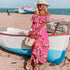 Elegant One-shoulder Short-sleeved Dress For Women Fashion Splicing Floral Print Dresses