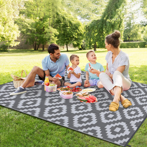 Outdoor Plastic Straw Rug Modern Geometric Waterproof Reversible Mat for Patio Porch Backyard Picnic