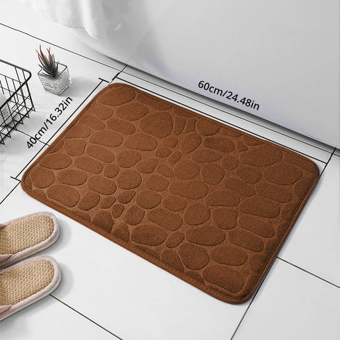Pebble Embossed Coral Velvet Bathroom Non Slip Mat Quick Drying Machine Washable Floor Rug