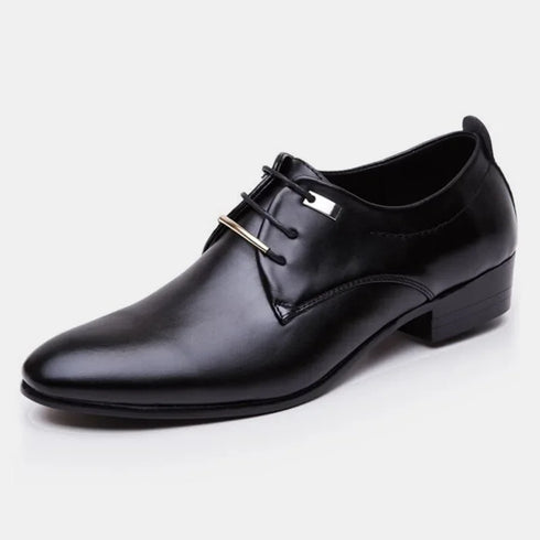 Elegant PU Patent Leather Oxfords for Men - Lace-Up Casual Business Dress Shoes for Office Work, Parties, and Weddings