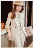 Chic Korean Fashion Women's 3-Piece Blazer Suit Set with Long Sleeve Vintage Jacket and Vest + Slim Straight Pencil Pants for Elegant Business Outfits