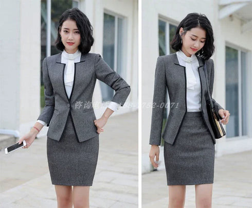 Elegant Long Sleeve One Button Business Suit for Women - Stylish Office Lady Attire for Formal Events and Professional Settings