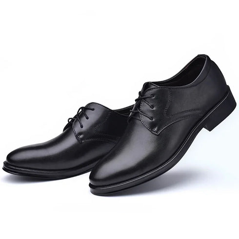 Elegant Black Leather Oxfords for Men - Formal Wedding, Party, and Office Business Shoes with Lace-Up Closure, Plus Size Available