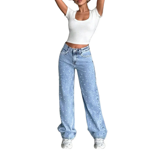 Baggy Jeans Denim Pants High Waisted Loose Fit Vintage Design For Casual Everyday Wear