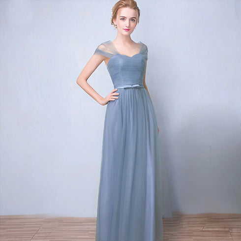 Elegant Sleeveless Tulle A-Line Bridesmaid Dress With Satin Belt And Lace Up Bow For Weddings