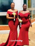 Off Shoulder Satin Mermaid Bridesmaid Dress With Ruched Detailing And Sweep Train