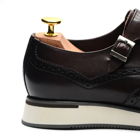 European Luxury Mens Sneakers Genuine Leather Monk Strap Double Buckles Wingtip Brogue Casual Business Dress Shoes