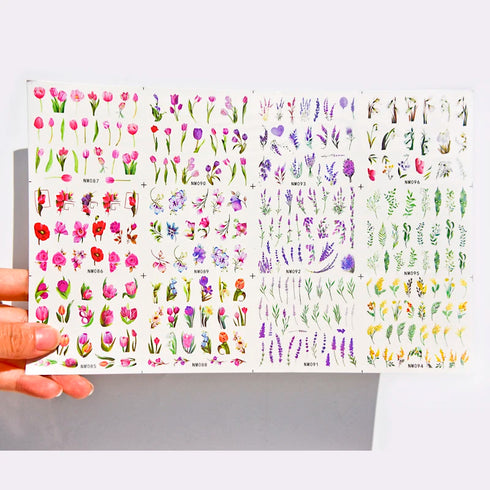 12 Floral Patterns Summer Nail Water Decals - Daffodils, Lilies, and Tulips for Stunning Nail Art Transfers and DIY Manicure Accessories