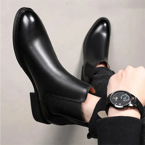 Classic Men's Retro Leather Chelsea Ankle Boots - Fashionable Short High-Top Shoes