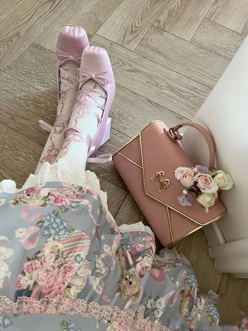 Elegant Chunky Heels Lolita Pumps for Women - Lace-Up Ballet Style Single Shoes for Spring and Autumn Parties, Fashionable French-Inspired Footwear with Square Toe and Super High Heel