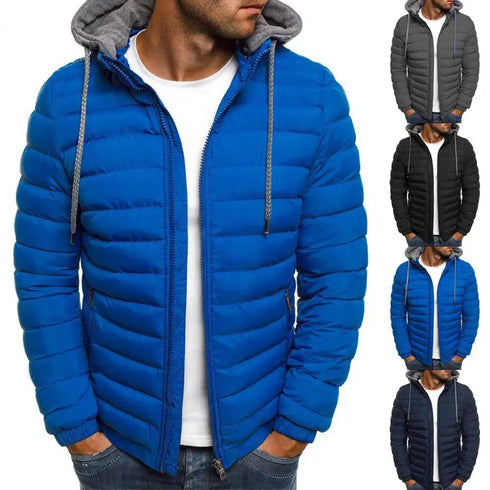 Oversized Men's Detachable Hat Padded Hooded Cardigan with Drawstring - Thick Warm Winter Jacket Outerwear for Casual Style