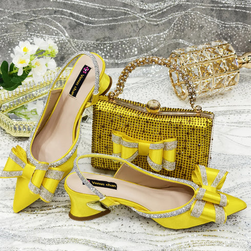 Italian Design Elegant Women's Rhinestone Heels Set