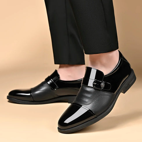 Italian Buckle Loafers for Men Stylish Leather Casual Dress Shoes for Business and Leisure