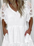 Lace Patchwork A-Line Dress for Women Casual V-Neck Short Sleeved Beach Fashion