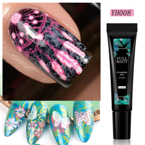 8ml Black Nail Stamping Gel Polish for Stunning Manicure Art with White Gold Transfer Gel, Perfect for UV Soak Off Varnish and Nail Art Stamping Plate Tools