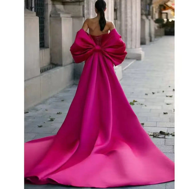 Detachable Train Satin Overskirt With Big Bow For Wedding Dress And Formal Cape Accessory