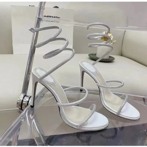Rhinestone Snake Stiletto Gladiator Sandals For Wedding