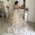 Champagne Floral Lace Beach Wedding Dresses Backless Ruffles Gowns for Bride