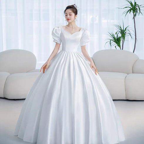 Vintage Princess Wedding Dress Satin Gown with Beading Plus Size