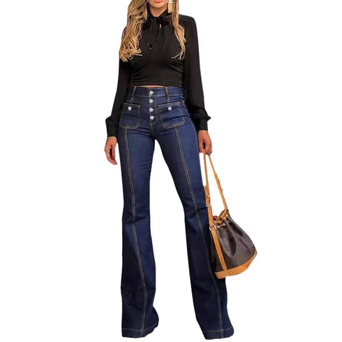 Ankle Length Flare Pants for Women - Stylish Boot Cut Denim Jeans with Pockets, High Waist & Zipper Fly for Effortless Fall Outfits