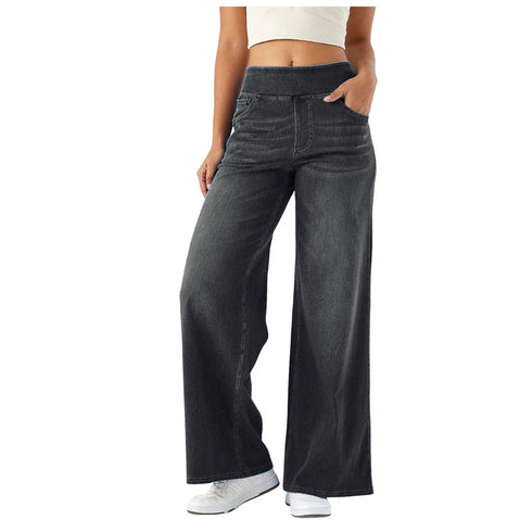 Wide Leg Pants For Women Baggy Silhouette Elastic Waist High Waist Stretch Casual Trousers Soft Fabric