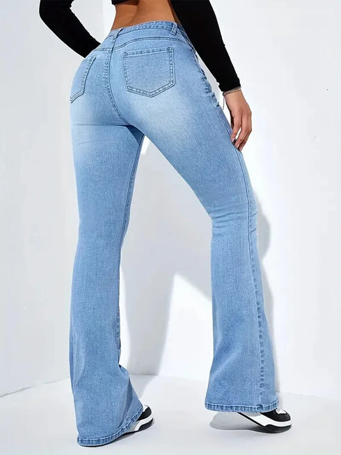 Women’s Vintage Flare Stretch Jeans - Classic High Waist Bell Bottom Denim Pants for All Season Y2K Punk Style, Perfect for Fall Outfits and Homecoming Jeans Ideas