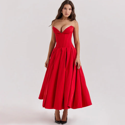 Suninheart Summer Strapless Fit and Flare Party Dress