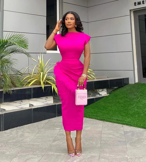 Women Dresses O Neck Pullover Solid Sexy Wrap Office Dress