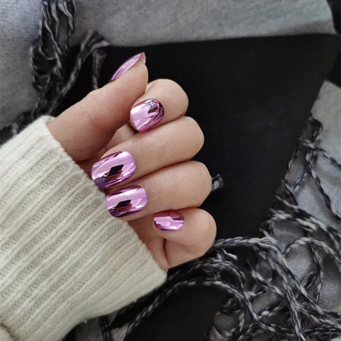 Sparkling Purple Glitter Kids Press-On Nails - 24-Piece Gradient Fake Nail Art Tips for Short Full-Cover Fun and Creative Nail Designs for Girls