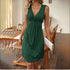 Stylish Solid Color Sleeveless Off Shoulder V Neck Dress for Women Summer Slim Party Dress