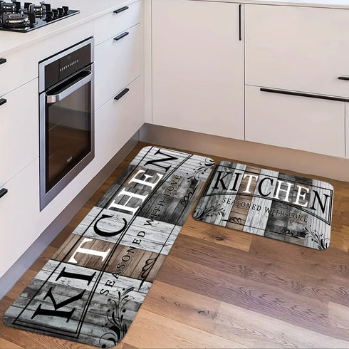 Kitchen Letter Print Area Rug Non-Slip Flannel Carpet Machine Washable for Home Living Room Bedroom