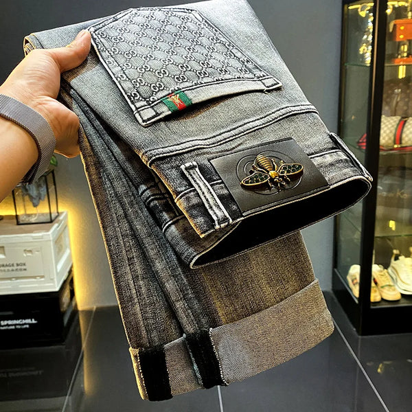 Fashion Printed Jeans Men's Pencil Pants Slim Fit Casual Style