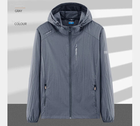 Lightweight Summer Outdoor Windbreaker Jacket for Men - Quick Dry, Sun-Protective, Ideal for Hiking, Fishing, Cycling, and Gym Activities with Hooded Design