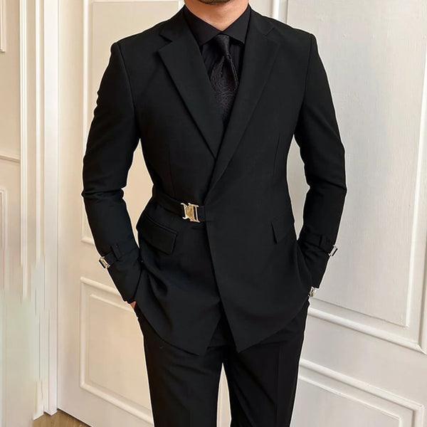 Elegant Double Breasted Black Suit Jacket for Men - Formal Business Attire