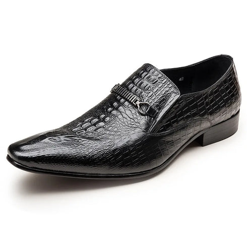 Elegant Alligator Pattern Men's Slip-on Leather Dress Shoes for Office and Casual Business Wear - Luxury Formal Loafers for Men